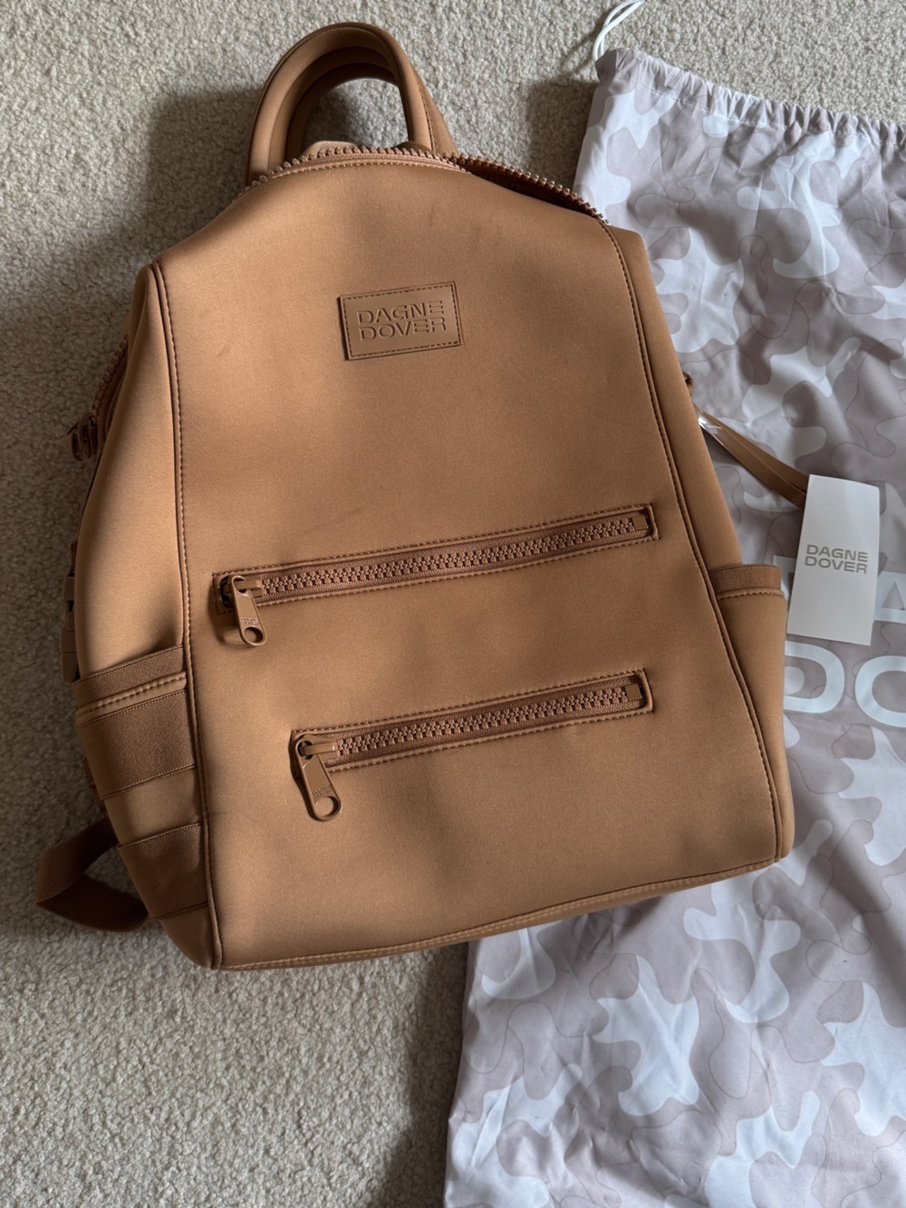 Dagne Dover Tan Backpack with Dual Front Zips